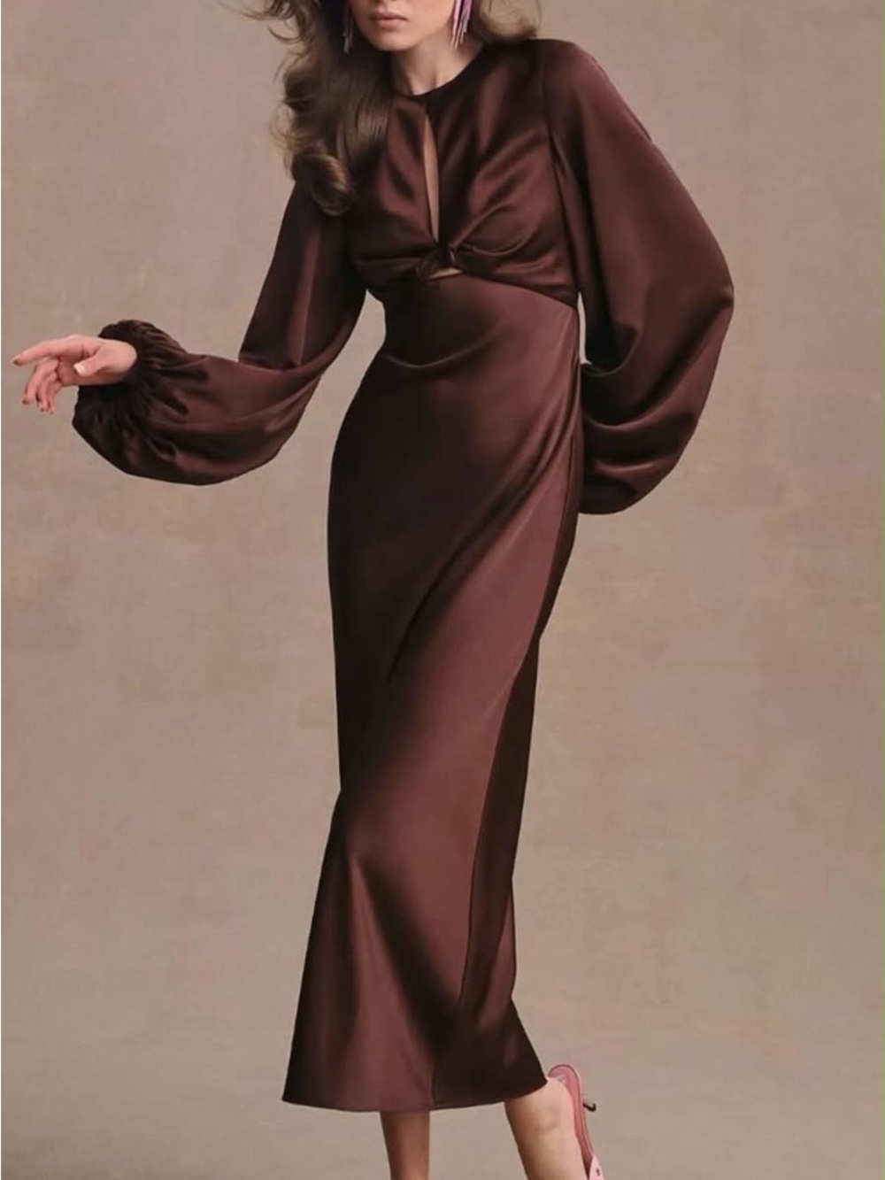 Significant Other Demi Backless Long Sleeve Column Gown